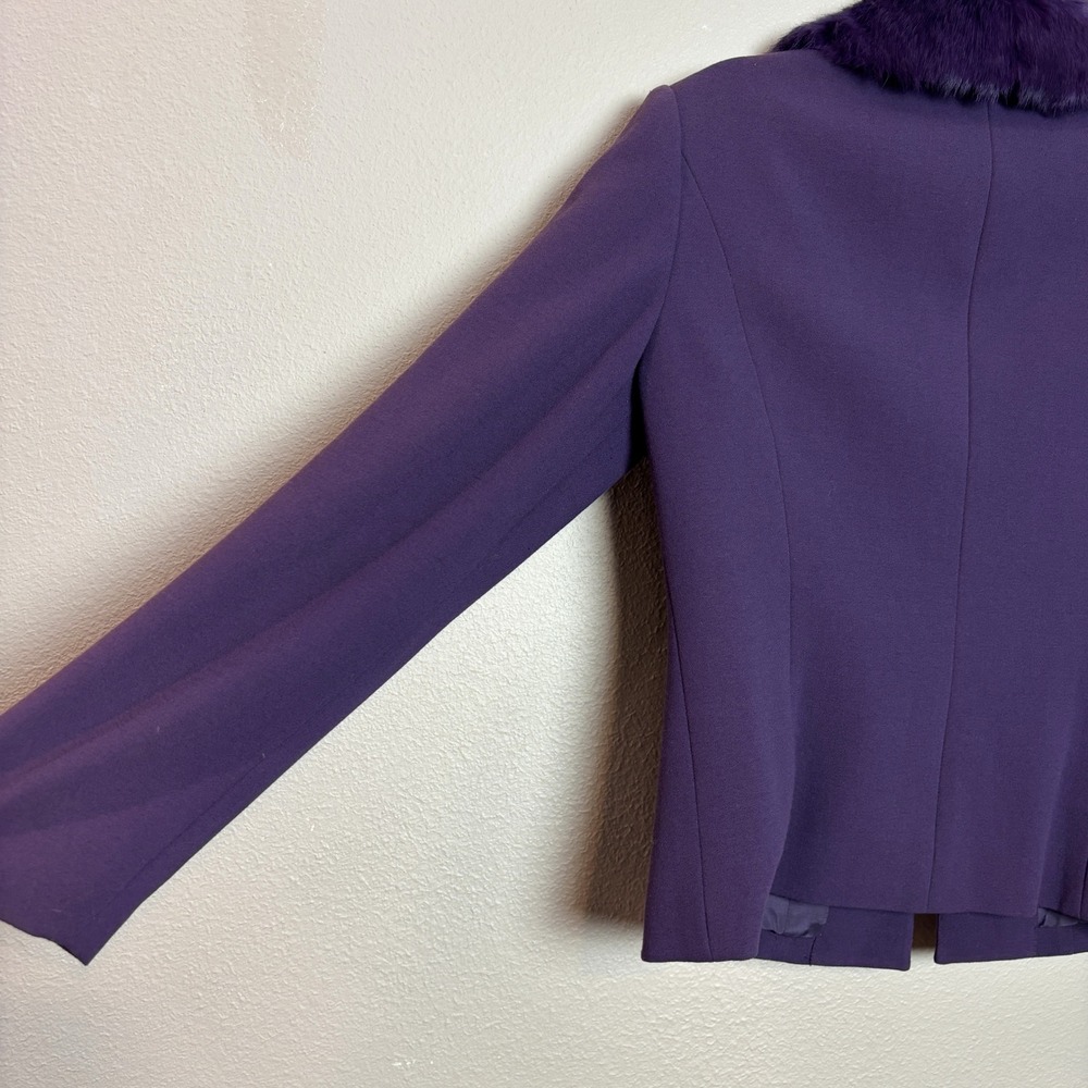 Adrianna Papell Womens 10 Purple Fur Trim Bow Blazer Jacket Glam Chic Holiday - Picture 10 of 14